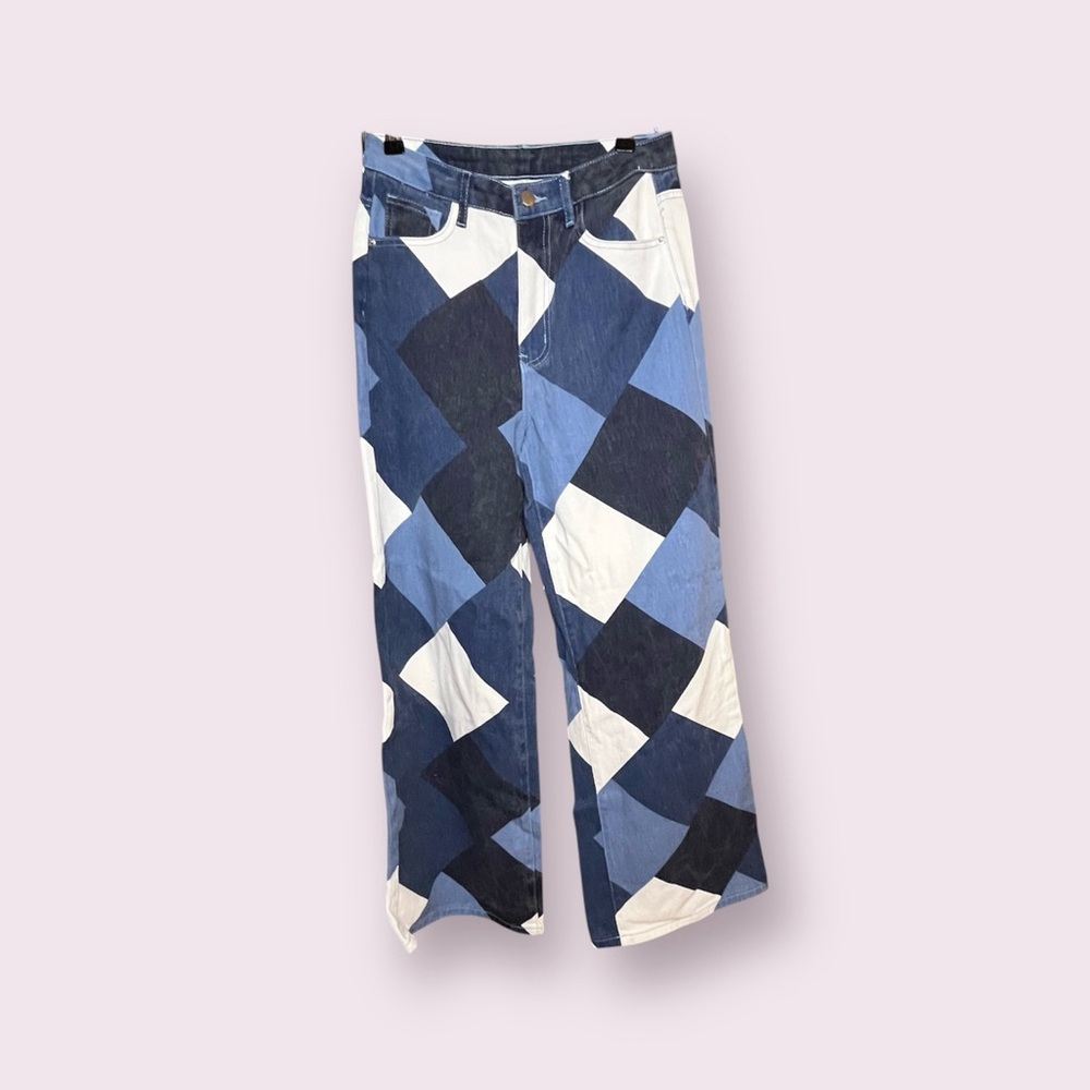 High Waisted Patchwork Pattern Wide-Leg Pants Wom… - image 3